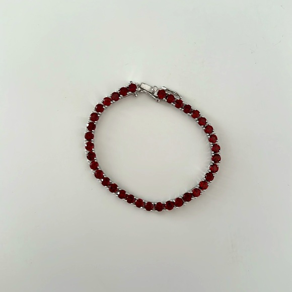 12CTS MOZAMBIQUE GARNET TENNIS BRACELET RHODIUM STERLING SILVER - Picture 5 of 6